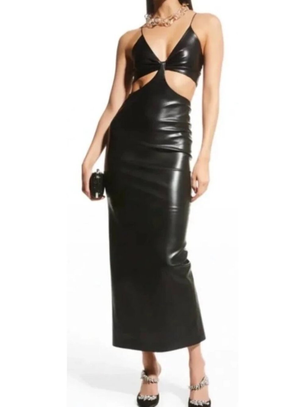 Alice + Olivia Havana Black Vegan Leather Cutout Maxi Dress Size 6